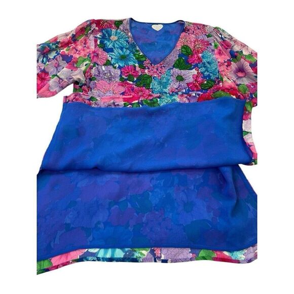 Art To Wear Fairy Floral Colorful Women’s Tunic Top Large Beaded Sequin Bright - Picture 6 of 16